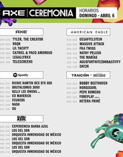 Horarios del domingo del Axe Ceremonia 2025. (Foto: Ceremonia)